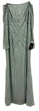 RTLS 300 ADRIANNA PAPELL WOMENS SEAFOAM SEQUIN BEADED OFF SHOULDER GOWN SZ 8