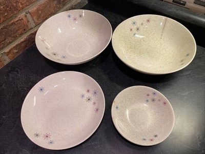 AS IS! Look/Read~ 4 Vintage 1950s W.S. George Atomic Starburst Celeste Dishes