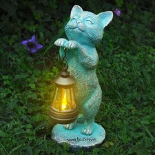 Outdoor Garden Cat Statues Decor - Gifts for Resin Cat Figurines with Solar L...