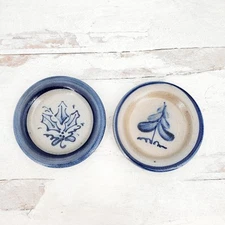 Rowe Pottery Works Blue Salt Glaze Holly & Tree Christmas Coaster Set of 2