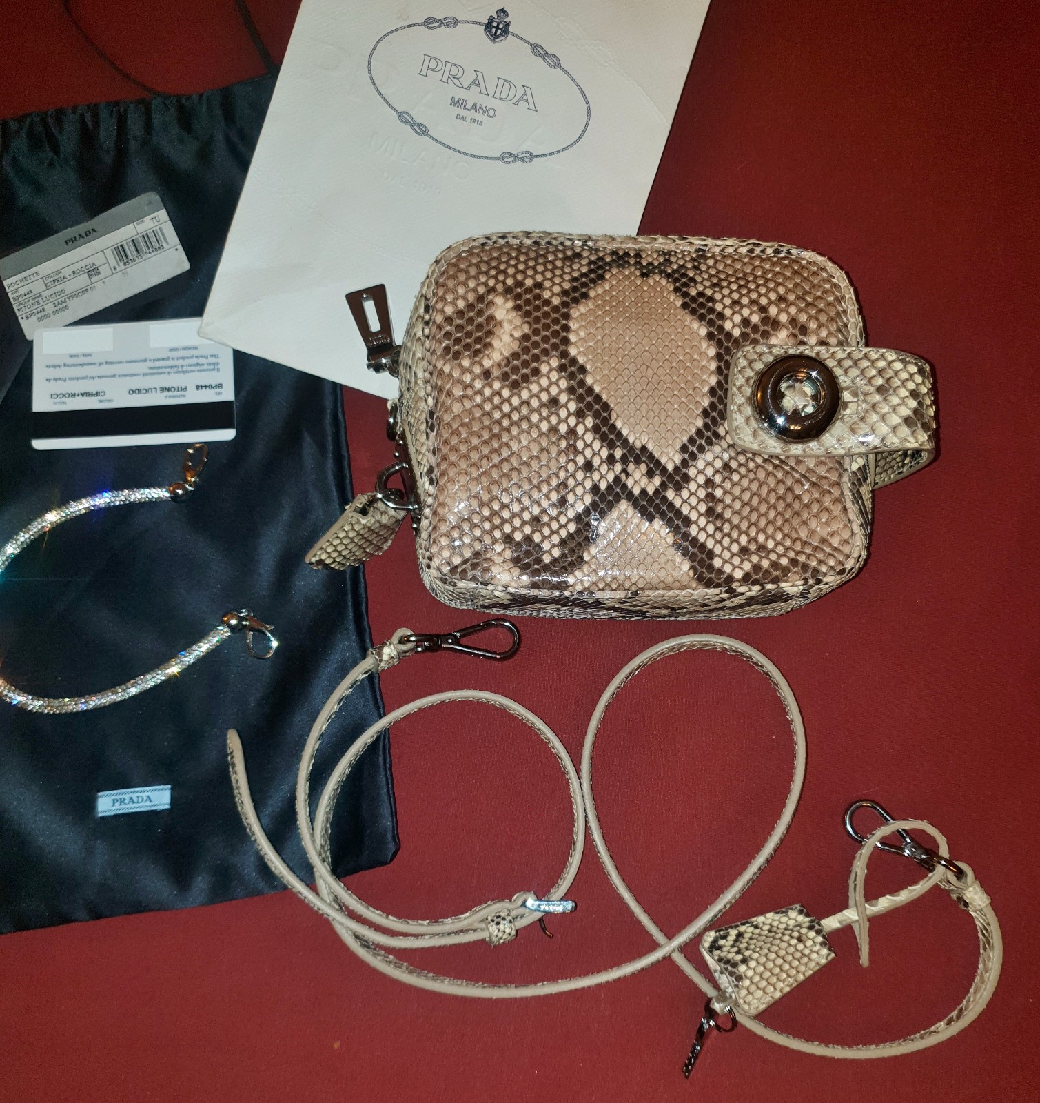 PRADA ~ RARE * crossbody / clutch / wrist real snakeskin bag ~ AUTHENTIC image 7