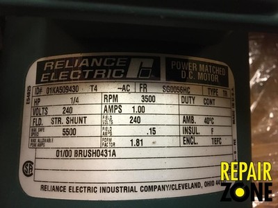 1/4 HP 3600 RPM 56HC FR RELIANCE DC MOTOR NEW *LIQUIDATION*