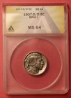 1937 D/D Buffalo Nickel - ANACS MS 64 - RPM-001