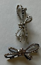 Lot /2 Vintage Crystal Rhinestones 2-1/4" Bow Style Hair Jewelry Clips