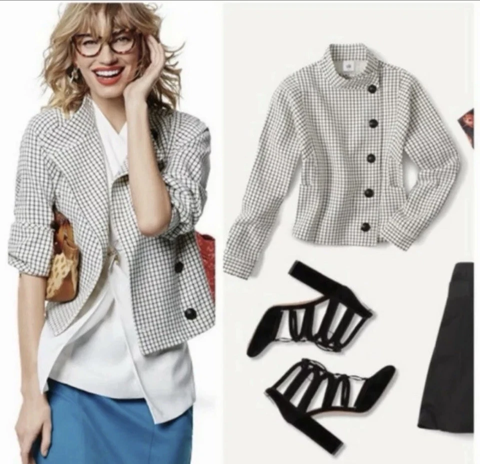 Chaqueta Ventana CAbi #3173 Osaka Nights Talla Mediana Blanca Negra Botones con Cresta Foto 2 de 4