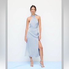 Cider SATIN HALTER NECKLINE SPLIT KNOTTED MAXI DRESS S CC17-18