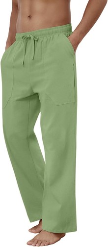Baumwolle Leinen Hose Herren Freizeit Locker Elastisch Kordelzug Taille Sommer Strand Hose - Bild 18 von 64