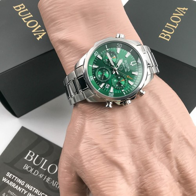 #ad #ad BULOVA 96B396 Marine Star Green Dial Watch For Men 43mm Case Stainless Steel $167.09