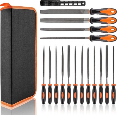 17 PCS Metal File Set Upgraded Hemicycle, Angle, Round, Flat & Needle Files for