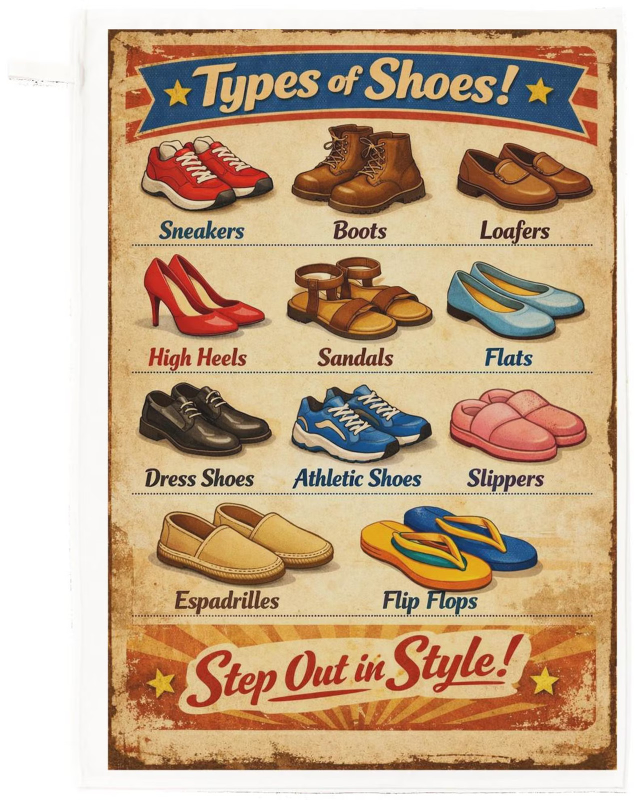 Types of Shoes Cotton Tea Towel