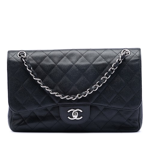 Chanel Jumbo Classic Caviar Double Flap Pre-Loved Shoulder Bag Black