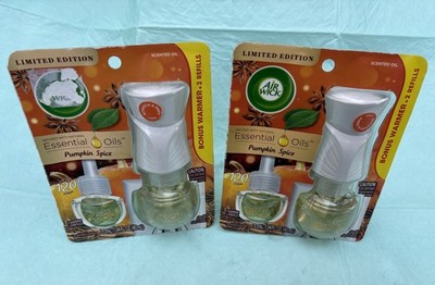 NEW Lot Of 2 Air Wick Pumpkin Spice Air Freshener Warmer & Refill Essential Oils
