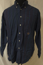 VTG Tommy Hilfiger Mens L Blue Vertical Stripe Button Down Shirt 90s Crest