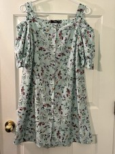 Dress, summer mint short puff and strap sleeve, delicate floral