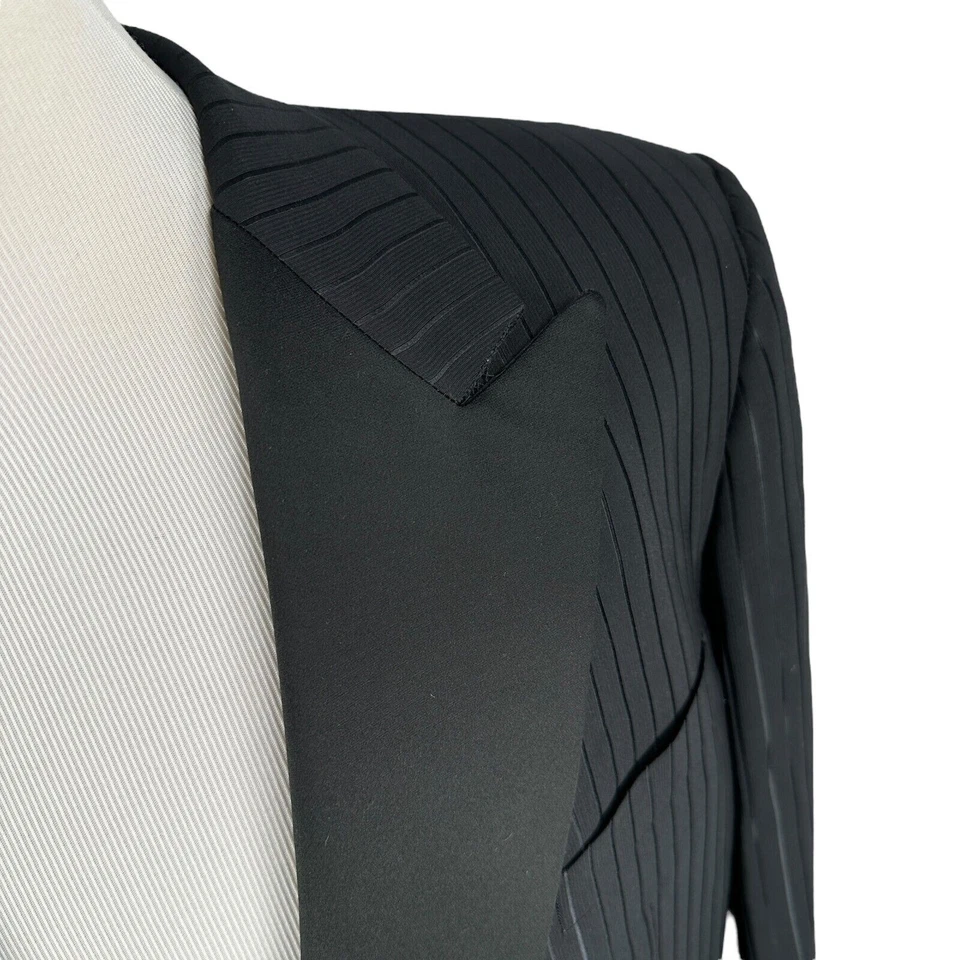 Chaqueta Blazer Belvest Para Hombres 44R Negra Rayas Lana Mezcla Seda Esmoquin Solapa Pico Foto 2 de 4