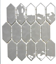 Ceramic Smoke Gray Undulated Picket Backsplash Bathroom Dot-Mounted Wall Tile