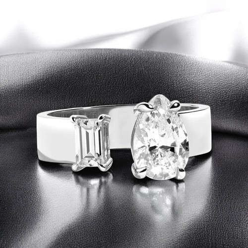 Anillo Toi Et Moi IGI Lab Grown 1.30 Ct Pera Corte Baguette Diamante Oro Blanco 14k - Imagen 2 de 11