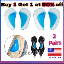 2 Pair Arch Support Shoe Insoles Plantar Fasciitis Gel Sticky Reusable Cushionss