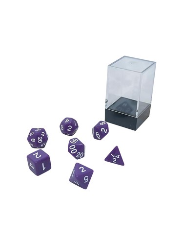 Juego de dados poliédricos púrpura opaco con números blancos - Imagen 2 de 2