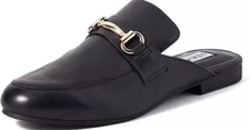 NEW Steve Madden Women's Black Galilea Slip On Mule Shoes Leather Size 6 M Flats