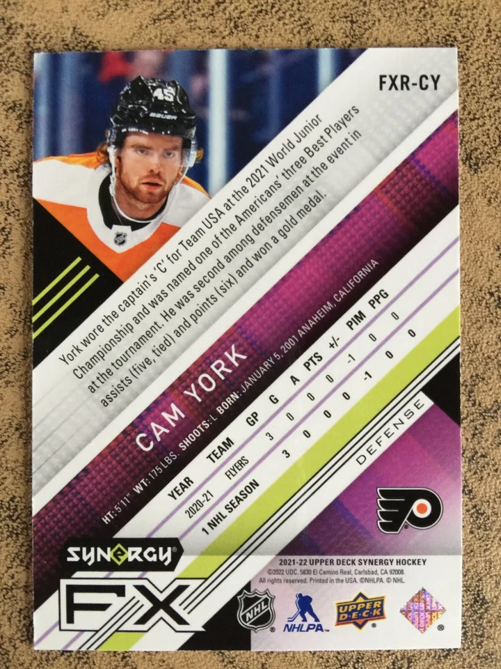 CAM YORK RC 2021-22 Upper Deck Synergy FX FXR-CY #/749 Flyers - Image 2 of 2