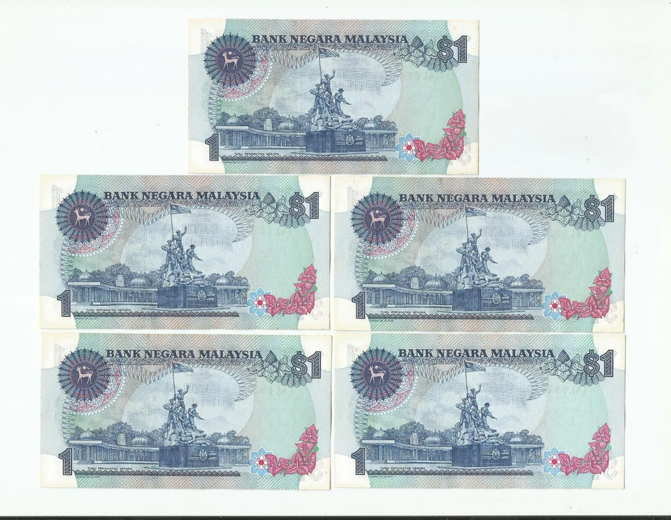 MALAYSIA  RM1 x 5pcs R/N Blindman 5th Series TDLR  AL_6338586~590 "UNC"   - Image 2 of 2