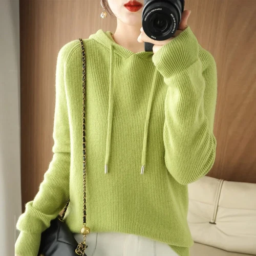 Damen Strick Pullover Hoodie Langarm Slim Fit Komfort Freizeit Pulli Mode - Bild 14 von 38
