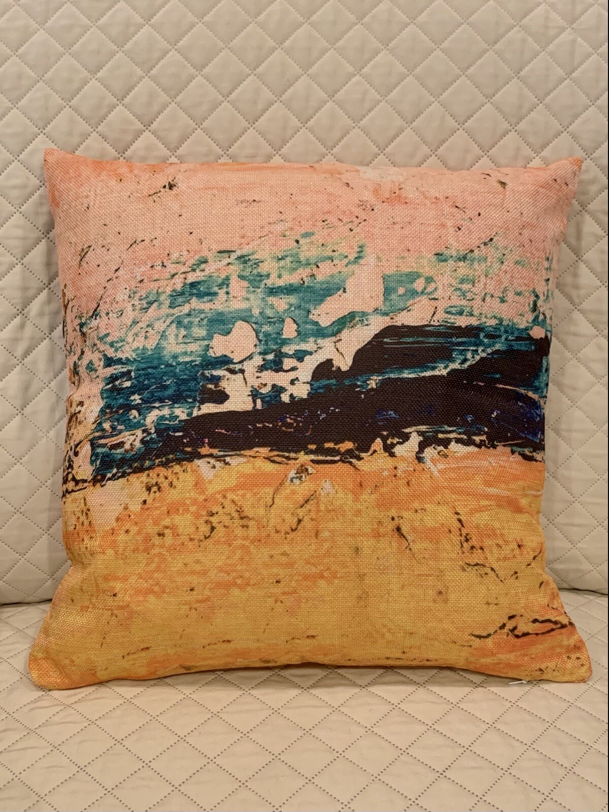 Throw Pillow Decorative Abstract Modern Art 18”x 18” Orange Blue Pink Peach NEW-image