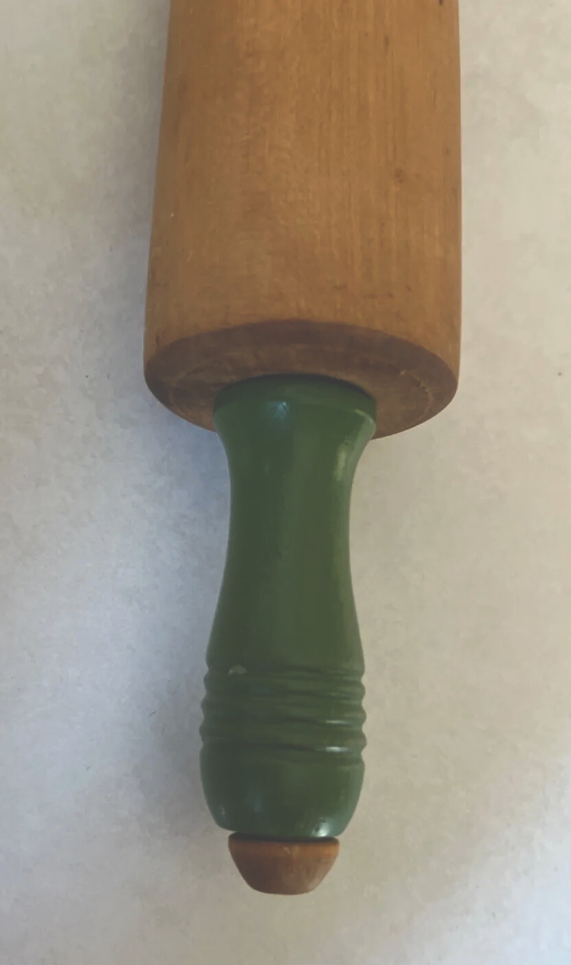 Vintage Munising Rolling Pin Dough Roller Green Handles Farmhouse