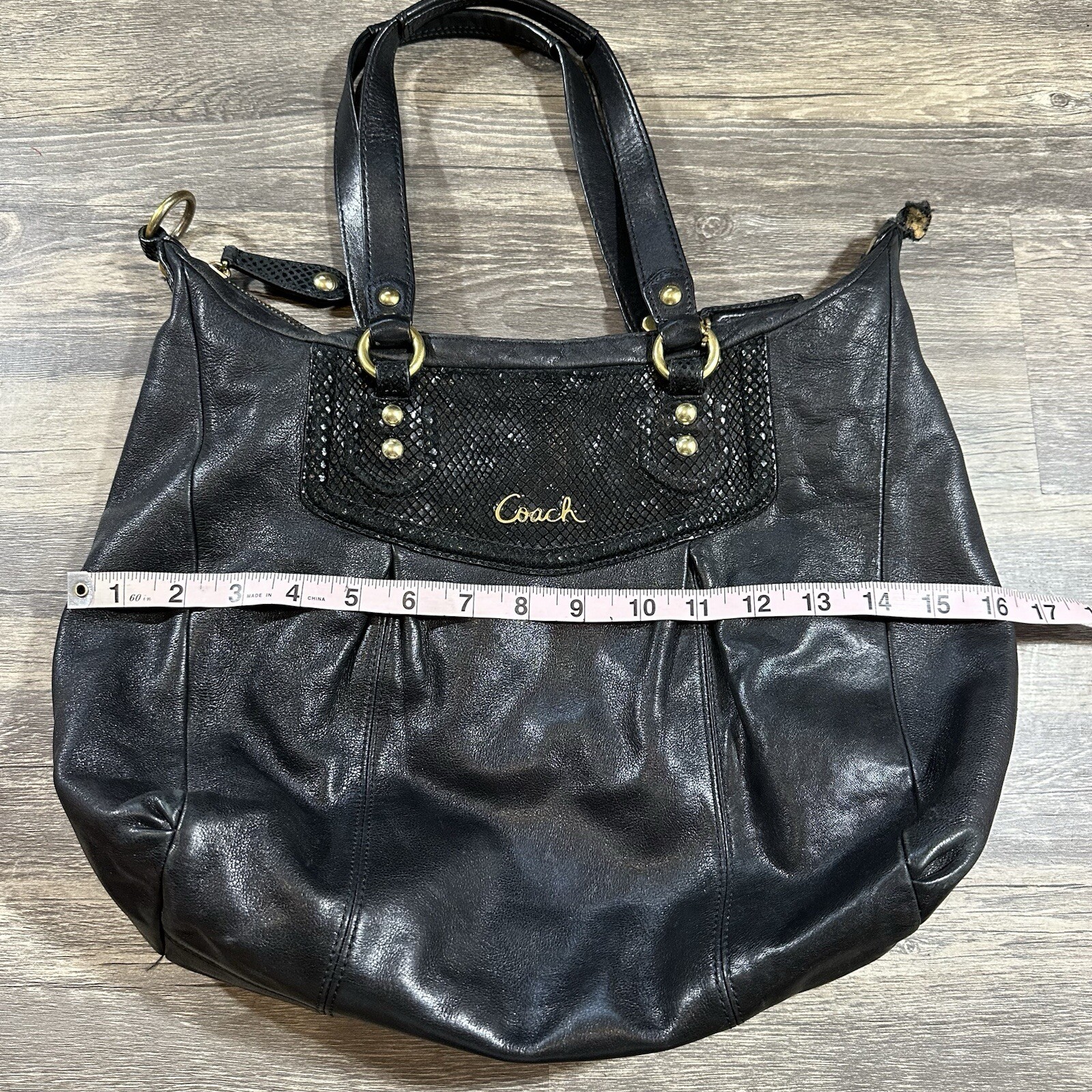 Coach Ashley Black Leather Python Trim Purse Shou… - image 17