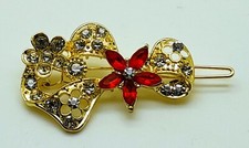 Beautiful Hair Clip Hairpin Rhinestone Crystal Fashion flower Gold-red us seller