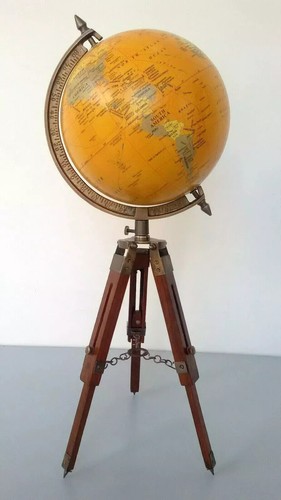World globe 8 inch wooden triod stand table world globe desktop vintage antique - 第 1/6 張圖片