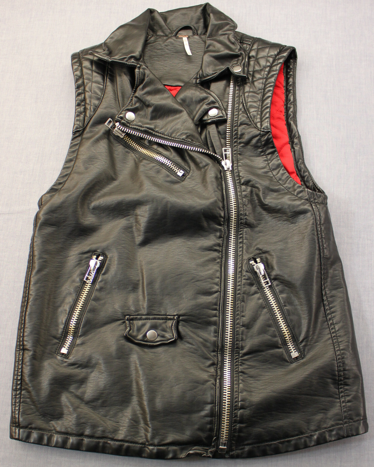 Faux Leather Quilted Motorcycle Vest 