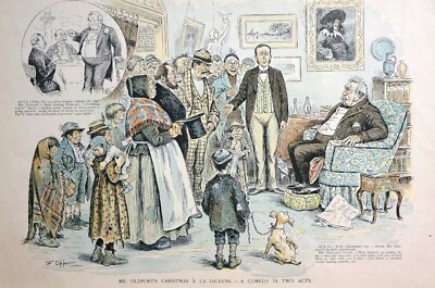 Charles Dickens Christmas Carol 1894 COMEDY IN TWO ACTS Puck Cartoon Print