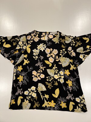 LOFT Black & Gold Floral Blouse Size S NWOT