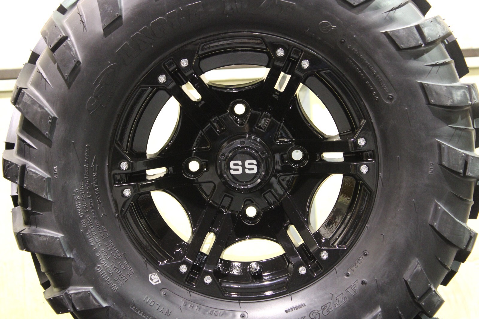 MULE 3010 25" 25x1112 ANCLA M/T ATV TIRE & VIPER BLACK ATV WHEEL KIT