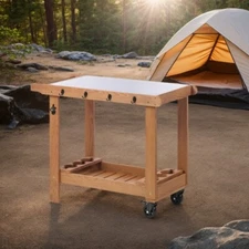 Outdoor Grill Cart Table Movable BBQ Trolley Food Prep Cart with Wheels