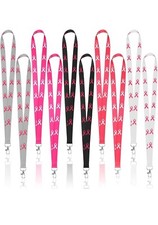 100 Pack Breast Cancer Awareness Lanyards w/ Pink Ribbons Badge  Key Holder New