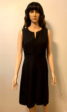 Nine West Black Pleated Sleeveless Split Neckline Dress Size 6