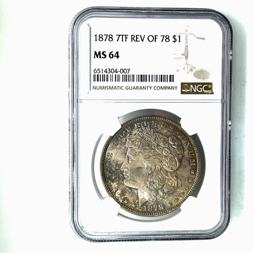 1878 7TF Rev of 78 Morgan Dollar Toned 90% Silver NGC MS 64 Graded - Picture 8 of 11