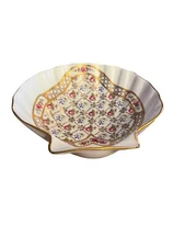 Castel Limoges France Candy Dish Floral Gold Rim Porcelain Clam Shell