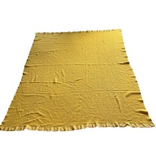 Vintage Yellow Satin Trim Acrylic Blanket WPL 1675 Made in USA Appx 83x68