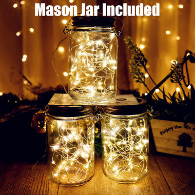 Details about   3 Pack Solar Powered Mason Jar Lid Light 20 LED Fairy Light String Lights Garden