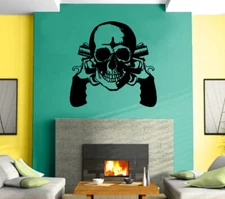 Guns Revolvers Skull Gangster Decor  Mural Wall Art Decor Vinyl Sticker z416