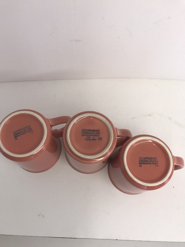 Vintage CORNING WARE Coral Pink Salmon Coffee Cups Corelle USA X 3 - Picture 6 of 6