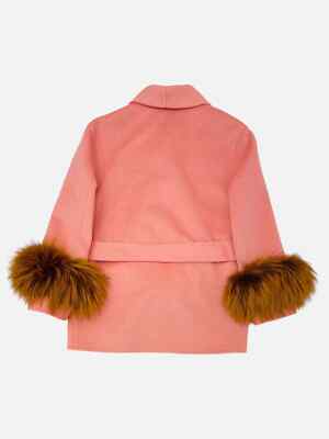 PRADA Belted Fur Cuff Pink Wool & Fur Fox Size US0 Coat | eBay