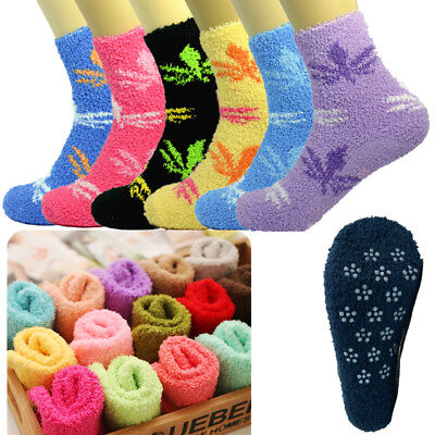 6 Pairs For Womens Winter Home Non-Skid Cozy Fuzzy Soft Dots Slipper Socks