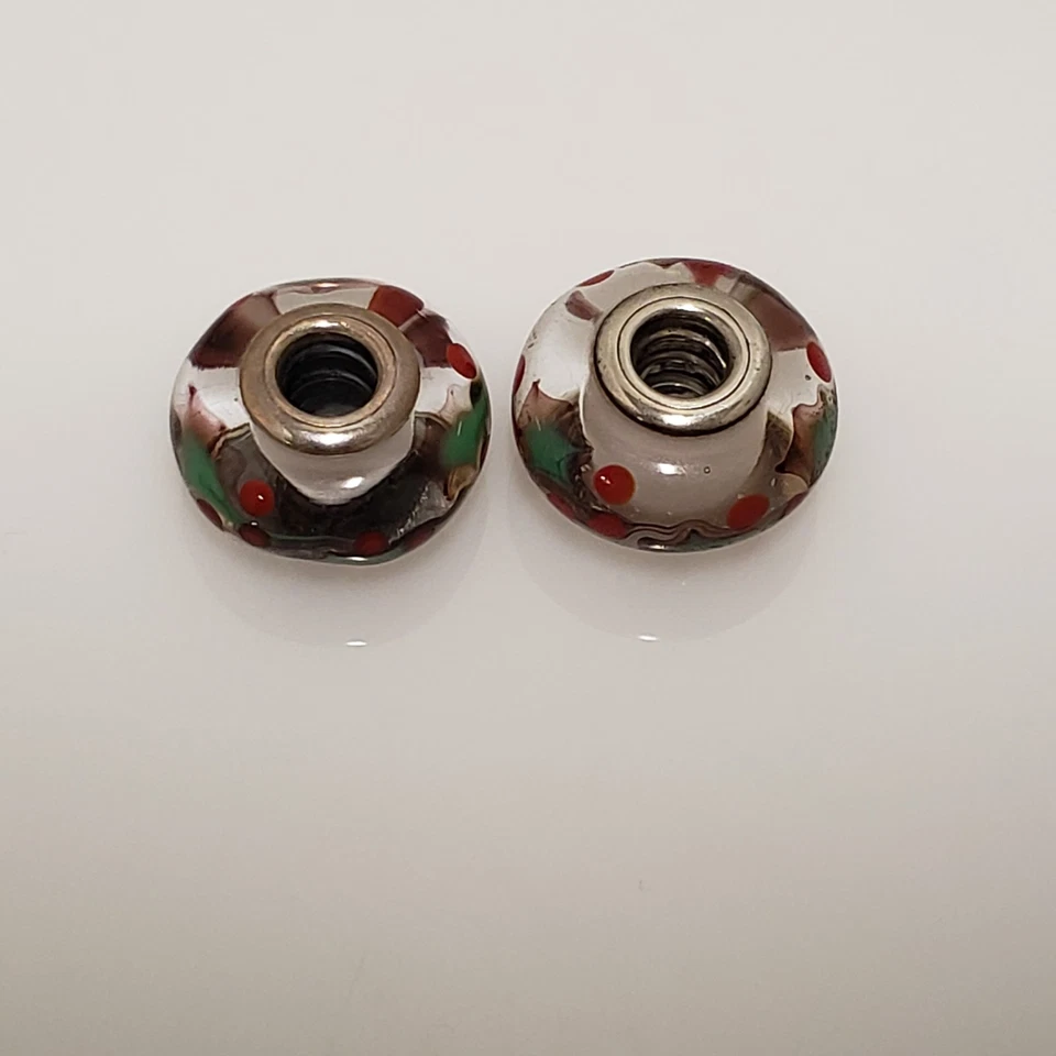 Set of 2 Pandora Sterling Silver Christmas Holly Murano Glass Bead Charm 791647 - Image 3 of 4