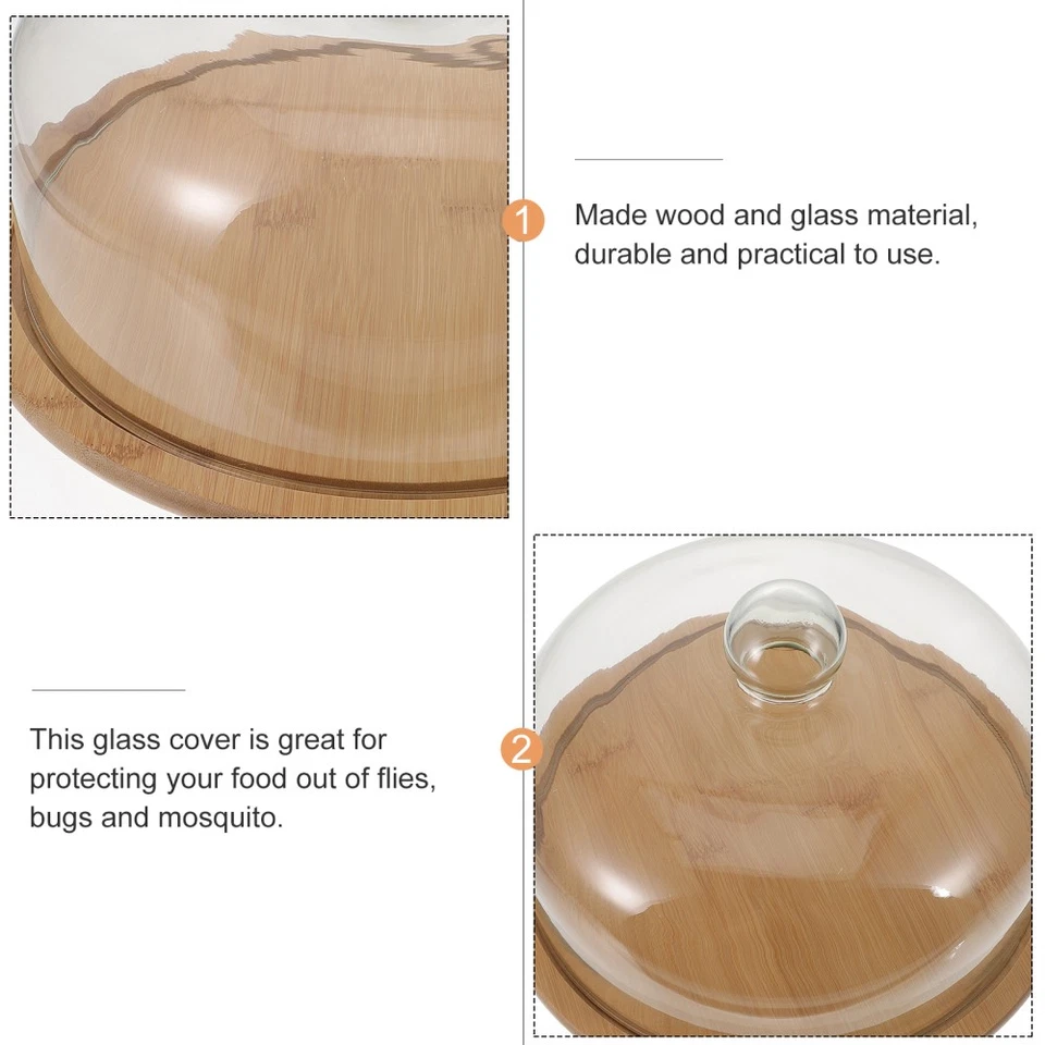 Food Container Rotating Lid Glass and Wood Cake Dome Covers Dessert Tray - Image 4 of 4
