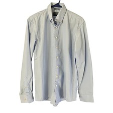 CHAPS Mens Slim Fit Light Blue Pinstripe Button Down Shirt Med 15/16.5 32/33